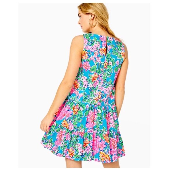 $178 Lilly Pulitzer Trina Swing Dress  XL Multi Rose To The Occasion Poplin - Picture 2 of 6